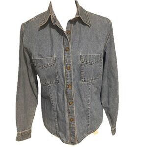 Woolrich Button Down Denim Cotton Long Sleeve  Shirt Front Pockets Womens Medium